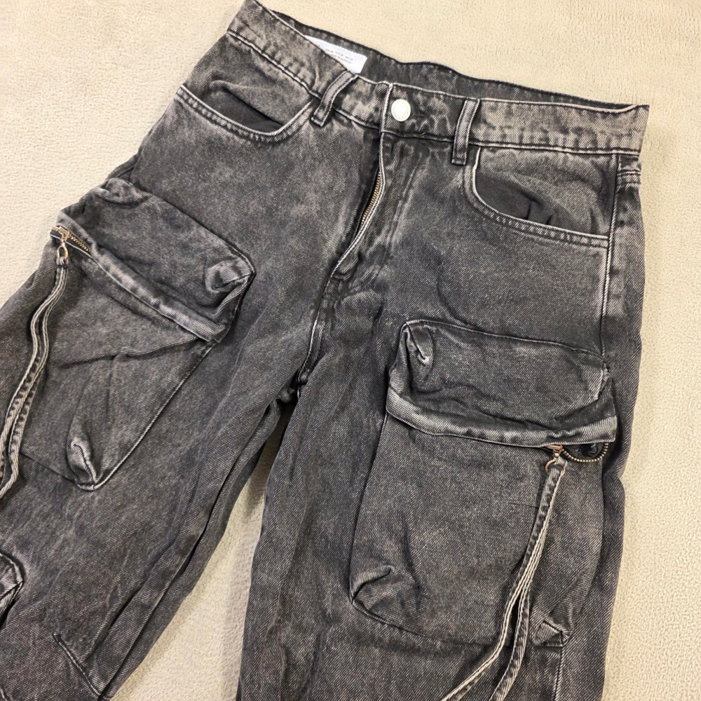 Zara Cargo Jeans Men 30x31 Grey Relaxed Straight Streetwear Gorpcore Tactical